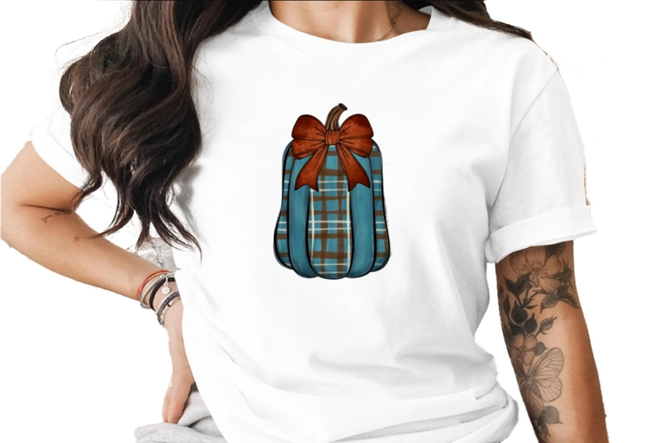 Pumpkin Teal Bow Sublimation PNG