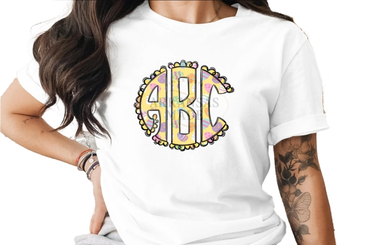 Easter Eggs Monogram, Round Scallop Full Alpha