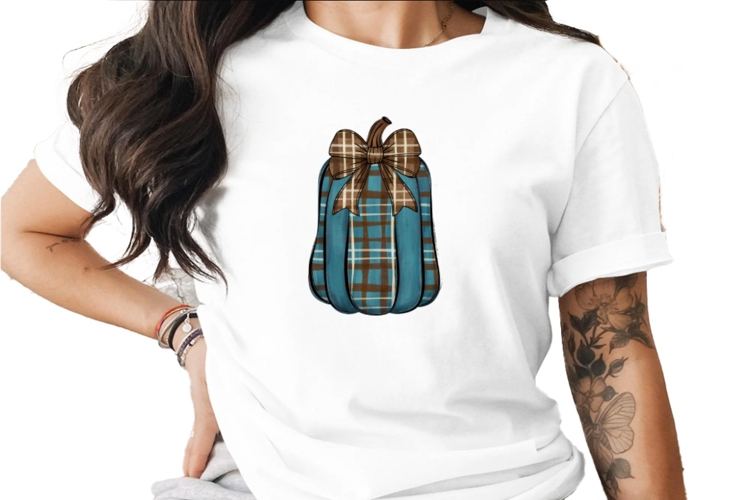 Pumpkin Teal Bow Sublimation PNG