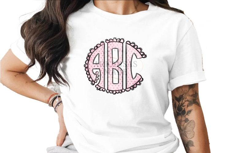 Pink Crosses Easter Monogram, Round Scallop Full Alpha