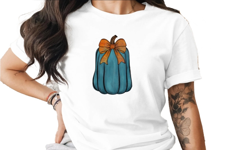 Pumpkin Teal Bow Sublimation PNG