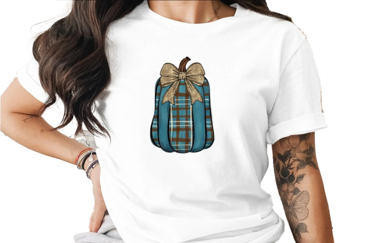 Pumpkin Teal Bow Sublimation PNG