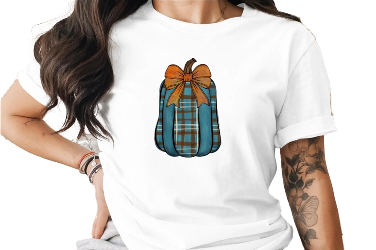 Pumpkin Teal Bow Sublimation PNG