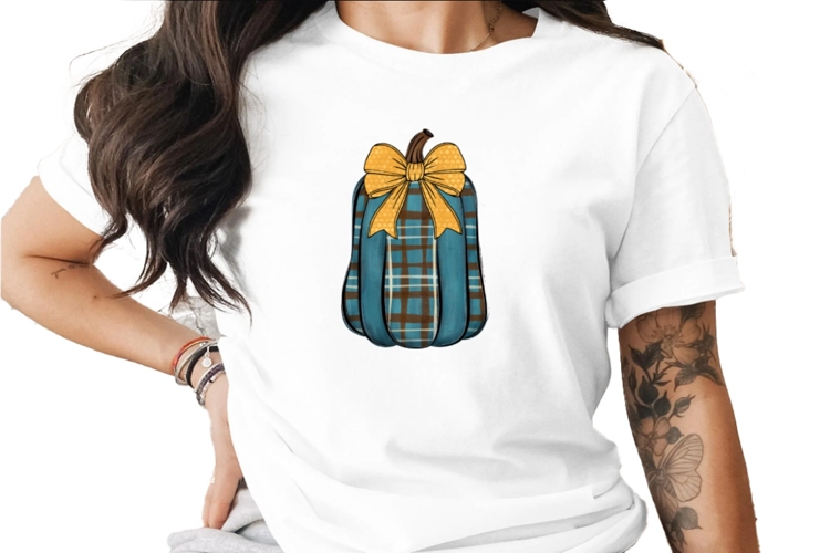 Pumpkin Teal Bow Sublimation PNG