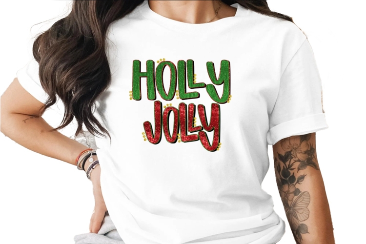 Holly Jolly Faux glitter sequin Sublimation PNG