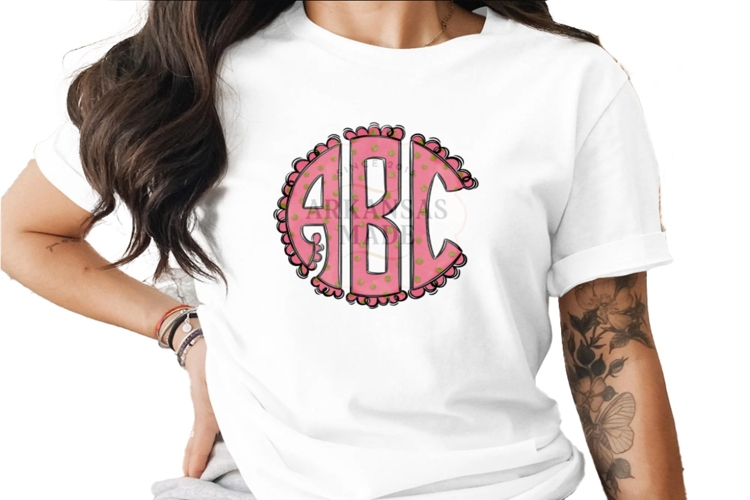 Pink Dotty Easter Monogram, Round Scallop Full Alpha