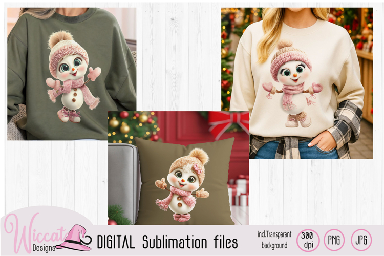 Faux Yarn Snowman PNG Bundle Knitted Winter Snowman Sublimat