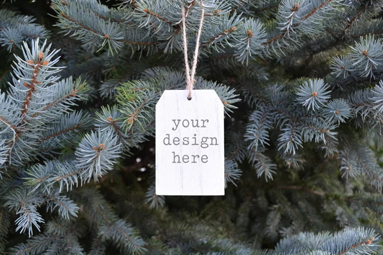 Wood Christmas Gift Tag Mockup| Add SVG Sublimation Clipart