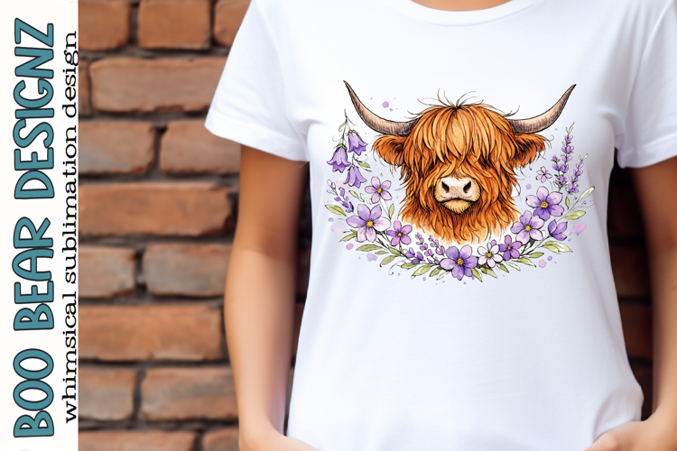 Floral Highland Cow Clipart