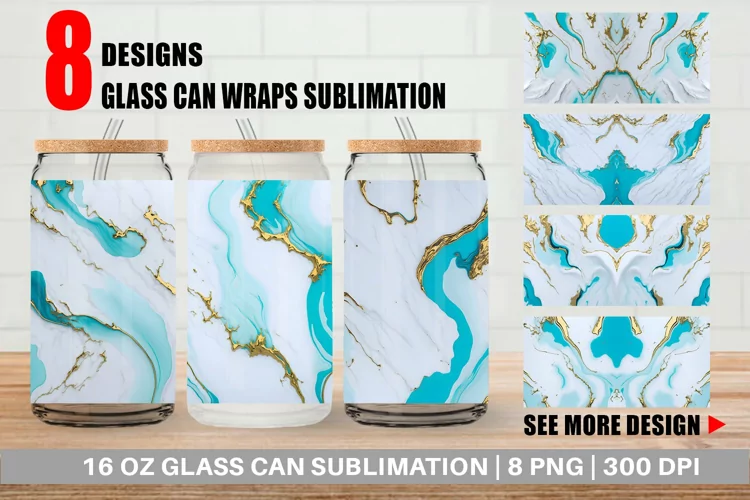 Turquoise Liquid Marble Glass Can Wraps