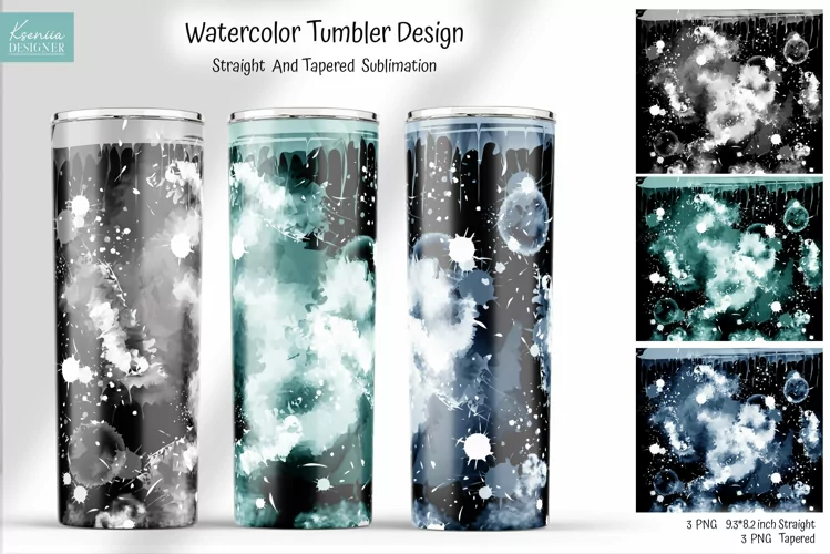 Black And White Watercolor Splashes Skinny Tumbler Wrap