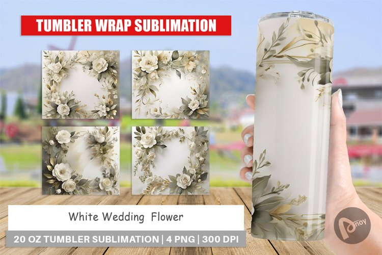 Tumbler Sublimation Wrap White Wedding Flower
