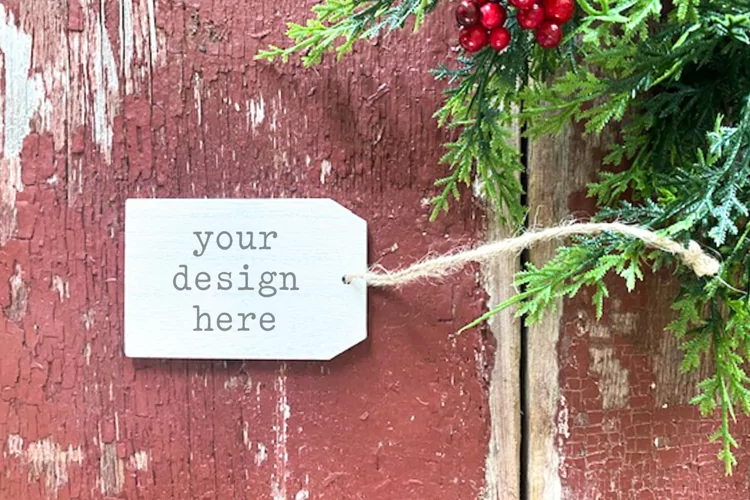 Wood Gift Tag Mockup| Christmas Tag Mockup| Add Clipart SVG