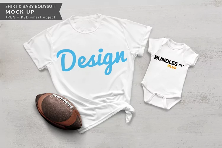 Football Mock up | Adult Shirt and White Baby Bodysuit