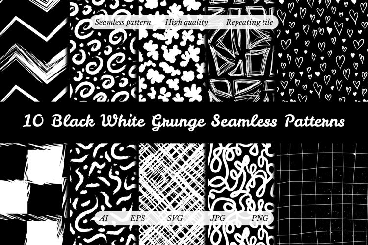 White & Black Grunge Seamless Patterns