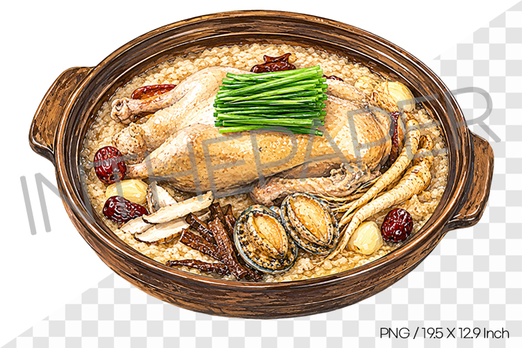 Whole Duck Soup PNG Watercolor Clipart korean food