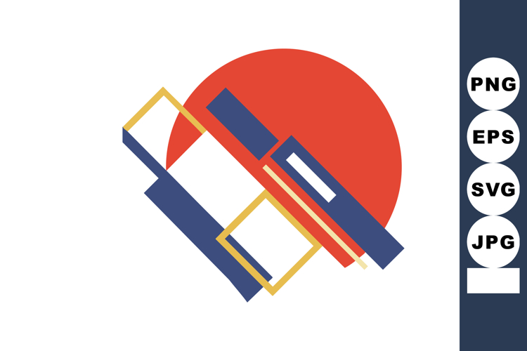 Abstract geometric shapes with red circle and blue rectangle