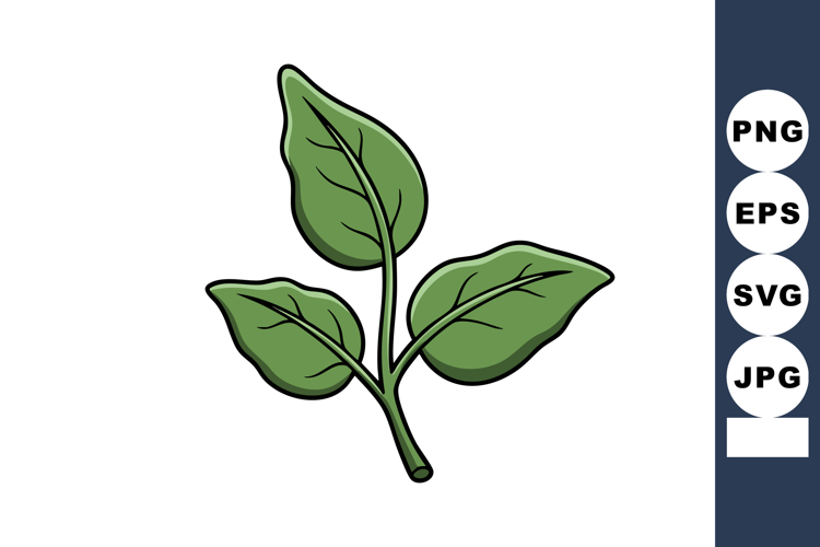 Green leaves branch botanical illustration with simple natur