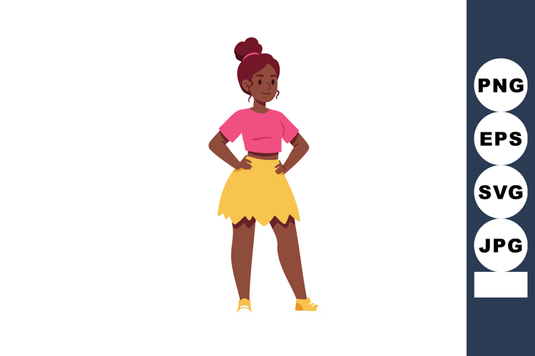 Confident young woman standing with hands on hips in casual