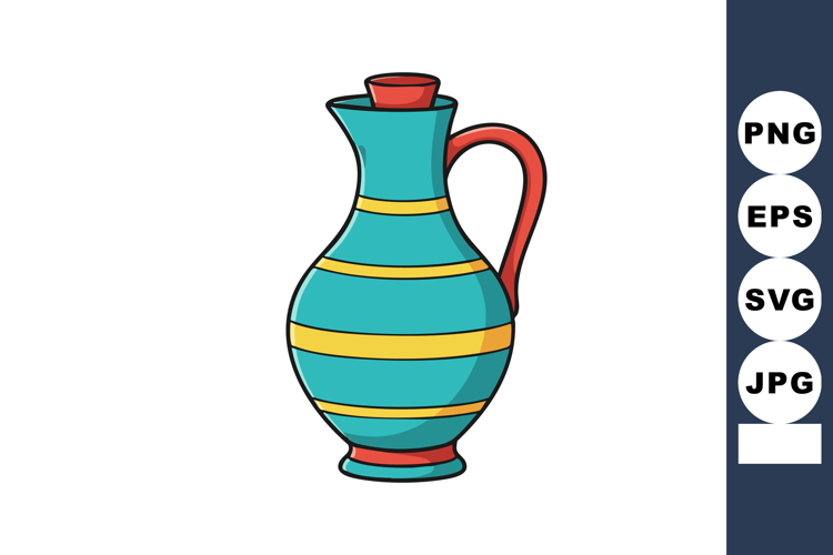 Colorful ceramic pitcher with turquoise and red stripes vect