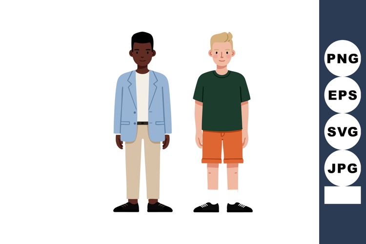 Two standing boys diverse ethnicity casual clothes vector il