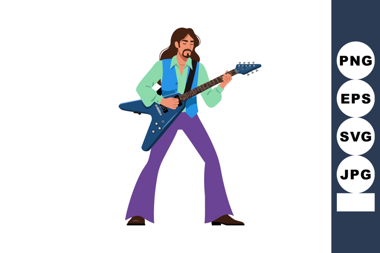 Male electric guitar player in retro style performing music