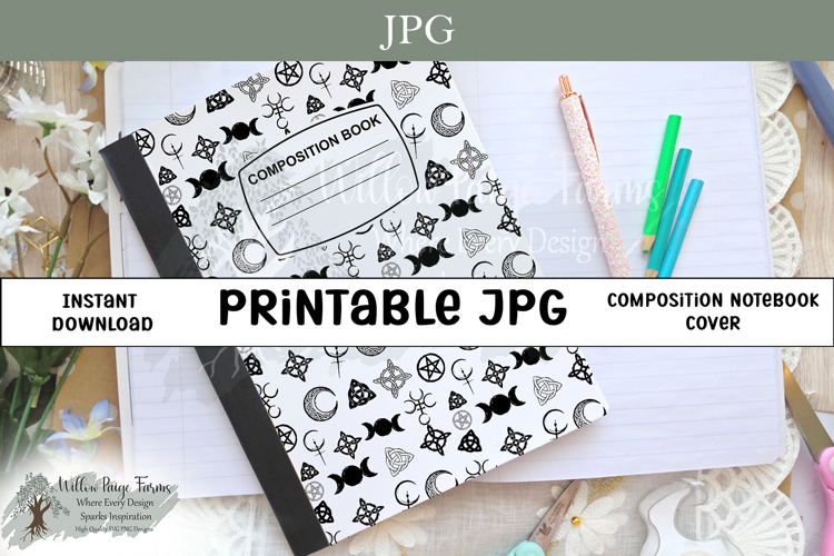 Wiccan Witchy Symbol Composition Notebook Cover Printable