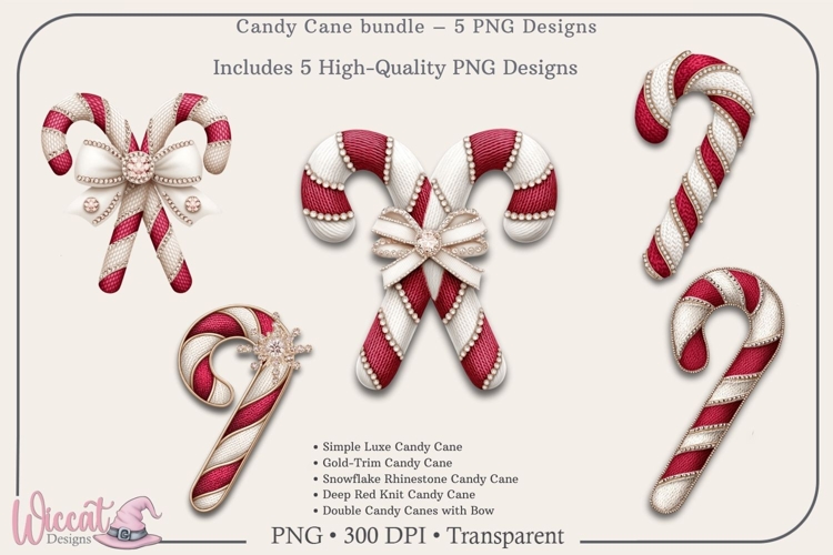 Knit & Rhinestone Candy Cane PNG Bundle