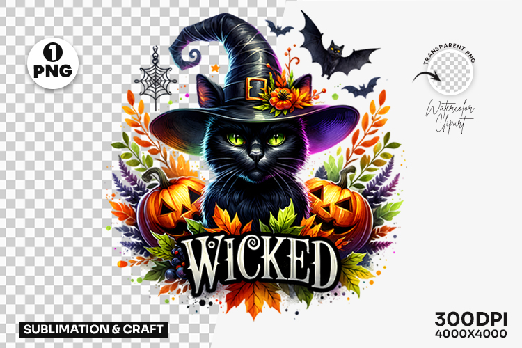 Halloween Wicked Black Cat Witch Hat PNG Clipart, Cat Witch