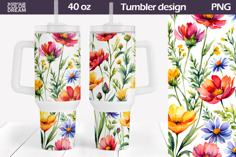 Watercolor Floral Tumbler 40 Oz | Wildflowers Tumbler 40 Oz