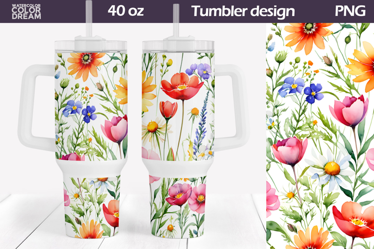 Watercolor Floral Tumbler 40 Oz | Wildflowers Tumbler 40 Oz
