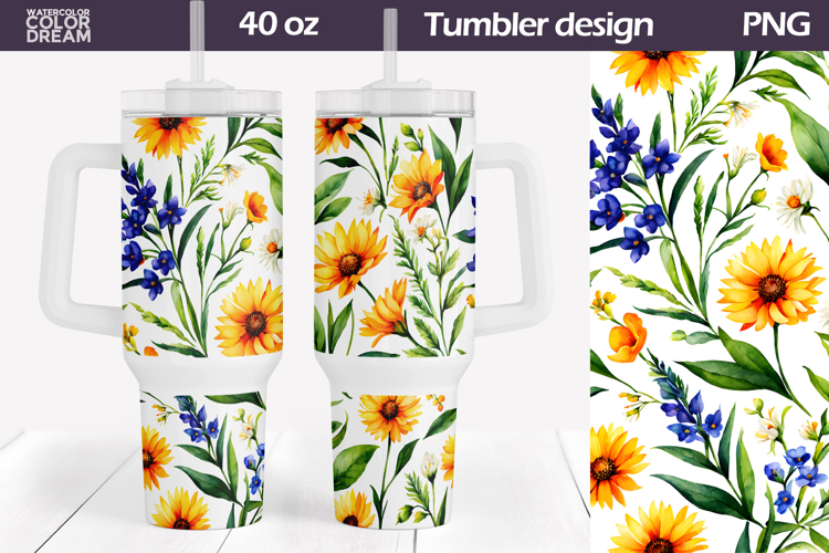 Watercolor Floral Tumbler 40 Oz | Wildflowers Tumbler 40 Oz