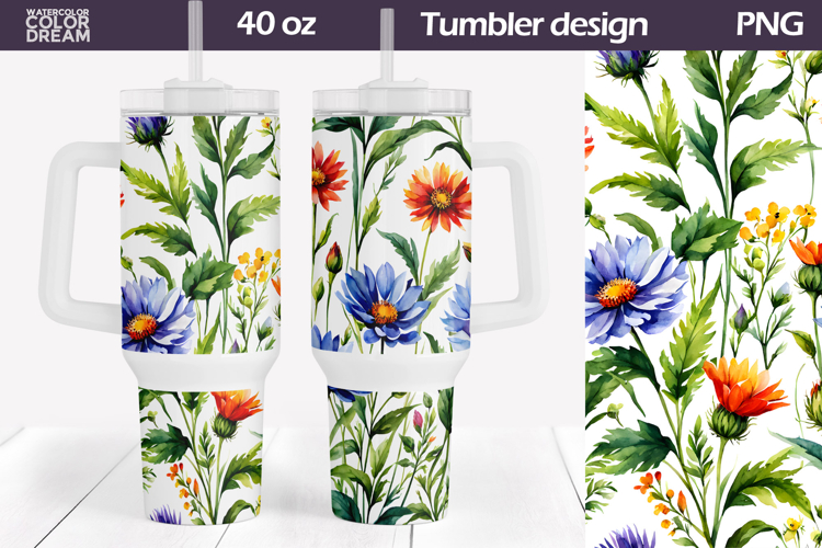 Watercolor Floral Tumbler 40 Oz | Wildflowers Tumbler 40 Oz