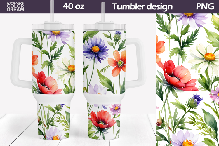 Watercolor Floral Tumbler 40 Oz | Wildflowers Tumbler 40 Oz