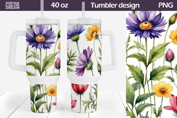Watercolor Floral Tumbler 40 Oz | Wildflowers Tumbler 40 Oz