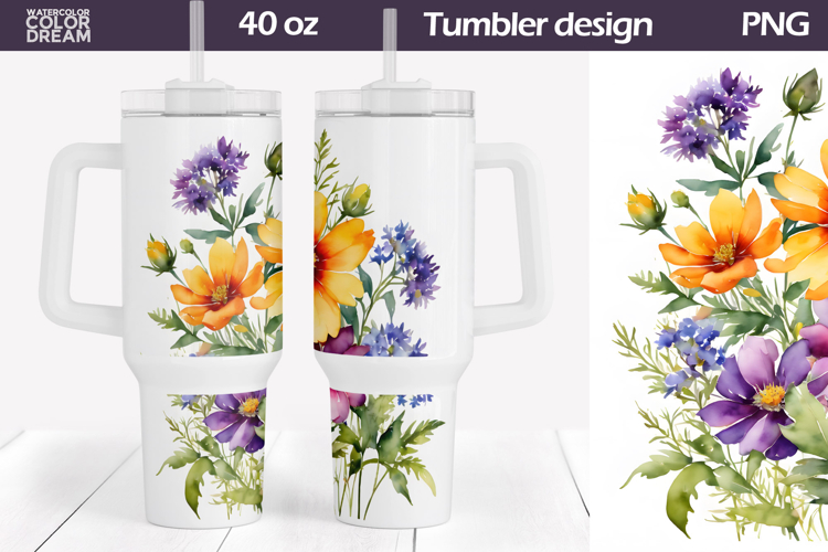 Watercolor Floral Tumbler 40 Oz | Wildflowers Tumbler 40 Oz