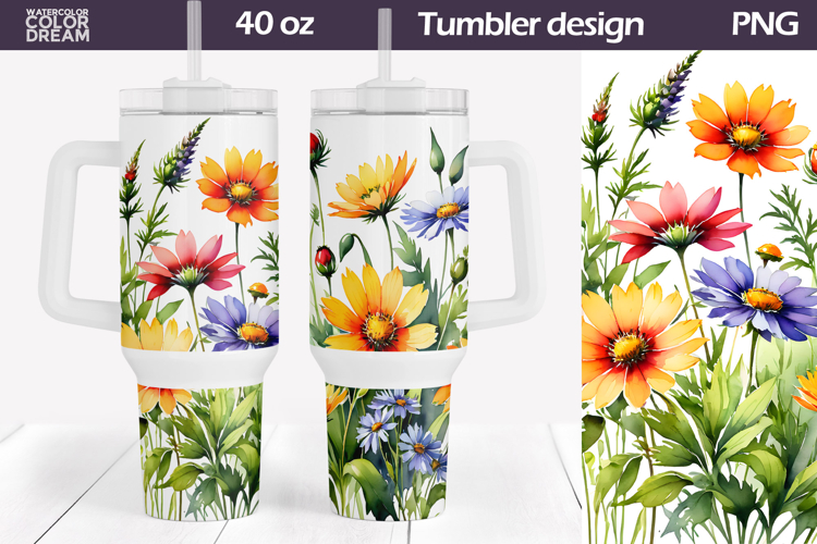 Watercolor Floral Tumbler 40 Oz | Wildflowers Tumbler 40 Oz
