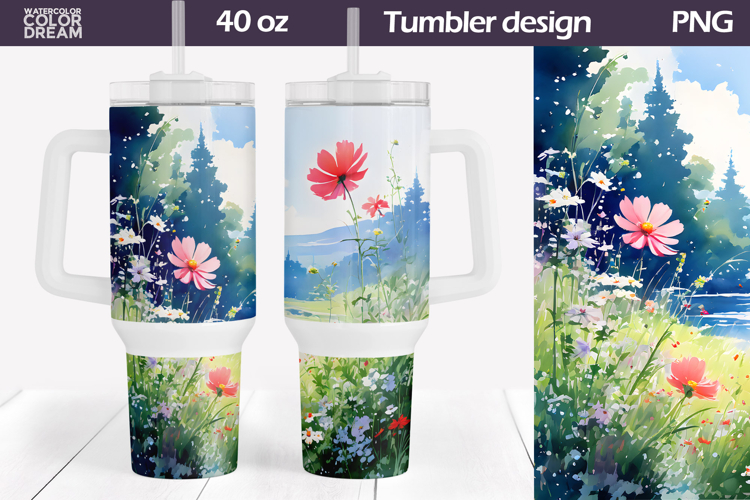 Watercolor Floral Tumbler 40 Oz | Wildflowers Tumbler 40 Oz
