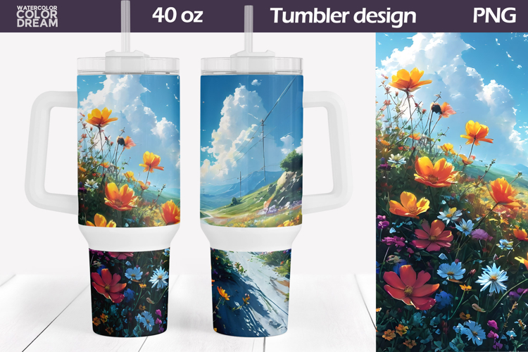 Watercolor Floral Tumbler 40 Oz | Wildflowers Tumbler 40 Oz