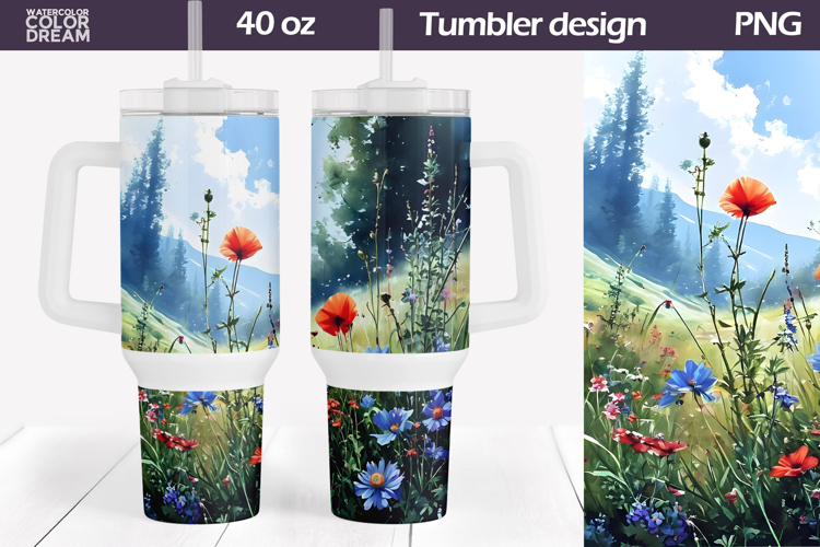 Watercolor Floral Tumbler 40 Oz | Wildflowers Tumbler 40 Oz