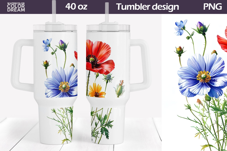 Watercolor Floral Tumbler 40 Oz | Wildflowers Tumbler 40 Oz