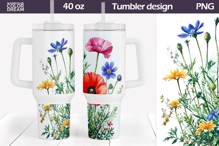 Watercolor Floral Tumbler 40 Oz | Wildflowers Tumbler 40 Oz