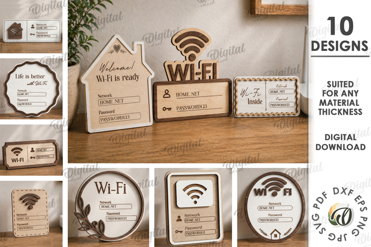 3D Wi-Fi Password Signs Bundle Laser Cut. Wall Hanger SVG