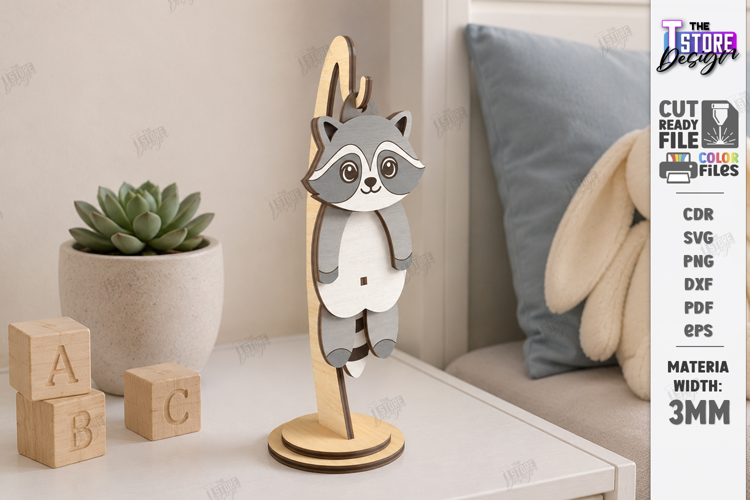Wiggly Animal Laser Cut | Swinging Animal Figurine | Raccoon
