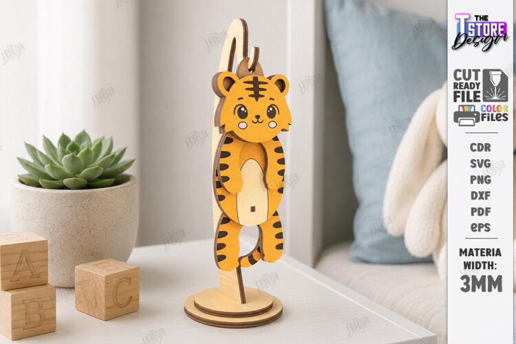Wiggly Animal Laser Cut | Swinging Animal Figurine | Tiger example image 1