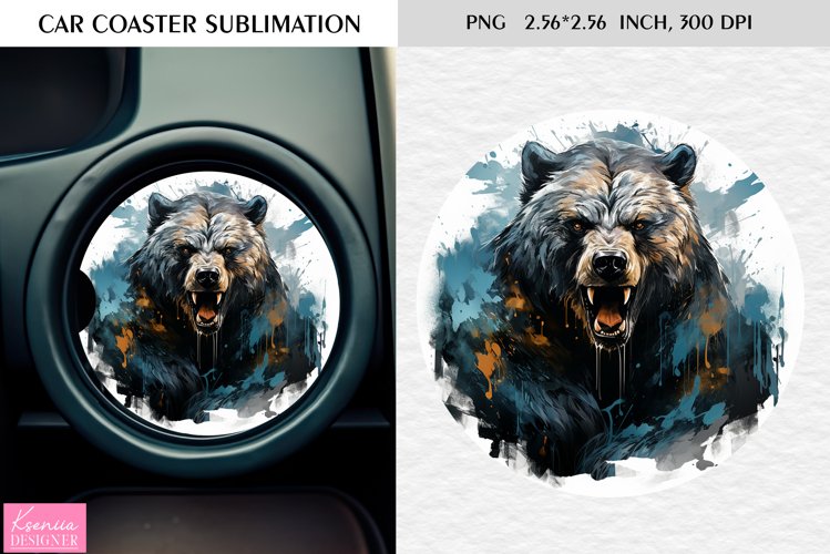 Watercolor Roaring Wild Animal |Car Coaster Sublimation|Bear