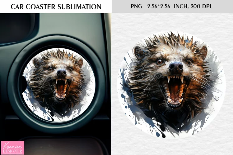 Watercolor Roaring Animal |Car Coaster Sublimation|Hedgehog