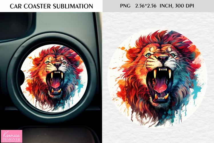 Watercolor Roaring Wild Animal |Car Coaster Sublimation|Lion