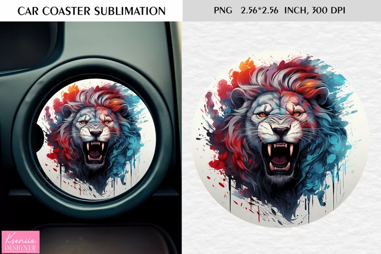 Watercolor Roaring Wild Animal |Car Coaster Sublimation|Lion