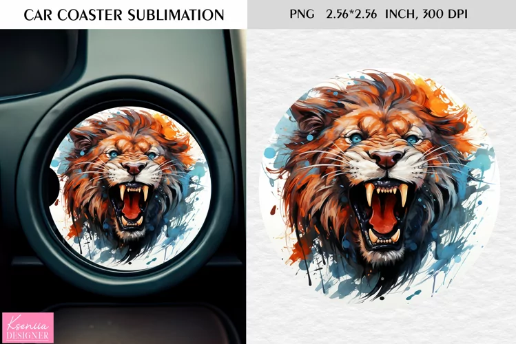Watercolor Roaring Wild Animal |Car Coaster Sublimation|Lion